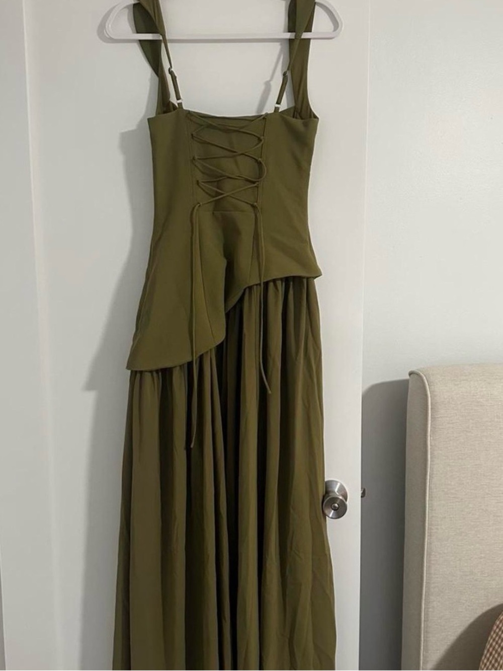 Olive Green Maxi Dress with Structured Bodice (firm on price) - Picture 4 of 6